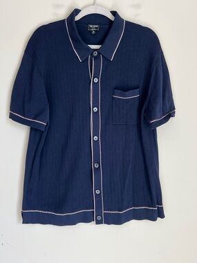 Todd Snyder Cotton Silk Tipped Riviera Sweater Polo Navy Red White XL